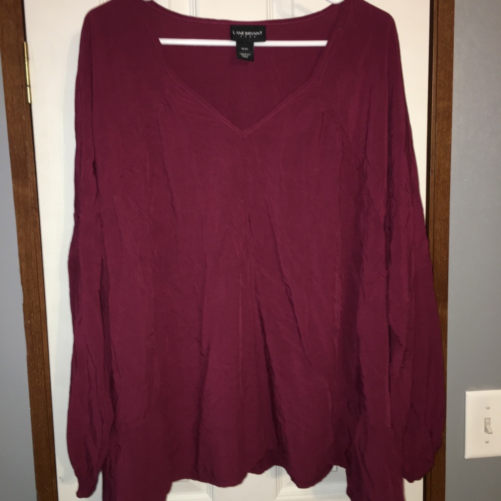 Burgundy silky long sleeve top with ruffle back